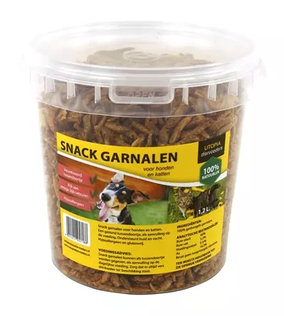 Gedroogde snack garnalen voor hond en kat (1,2 LTR)